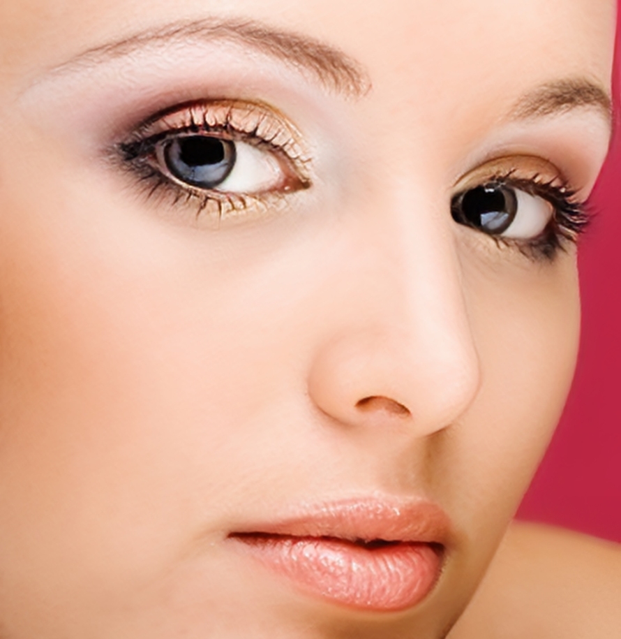 Close-up of woman's face with makeup.