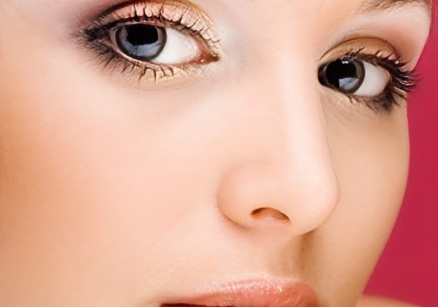 Close-up of woman's face with makeup.